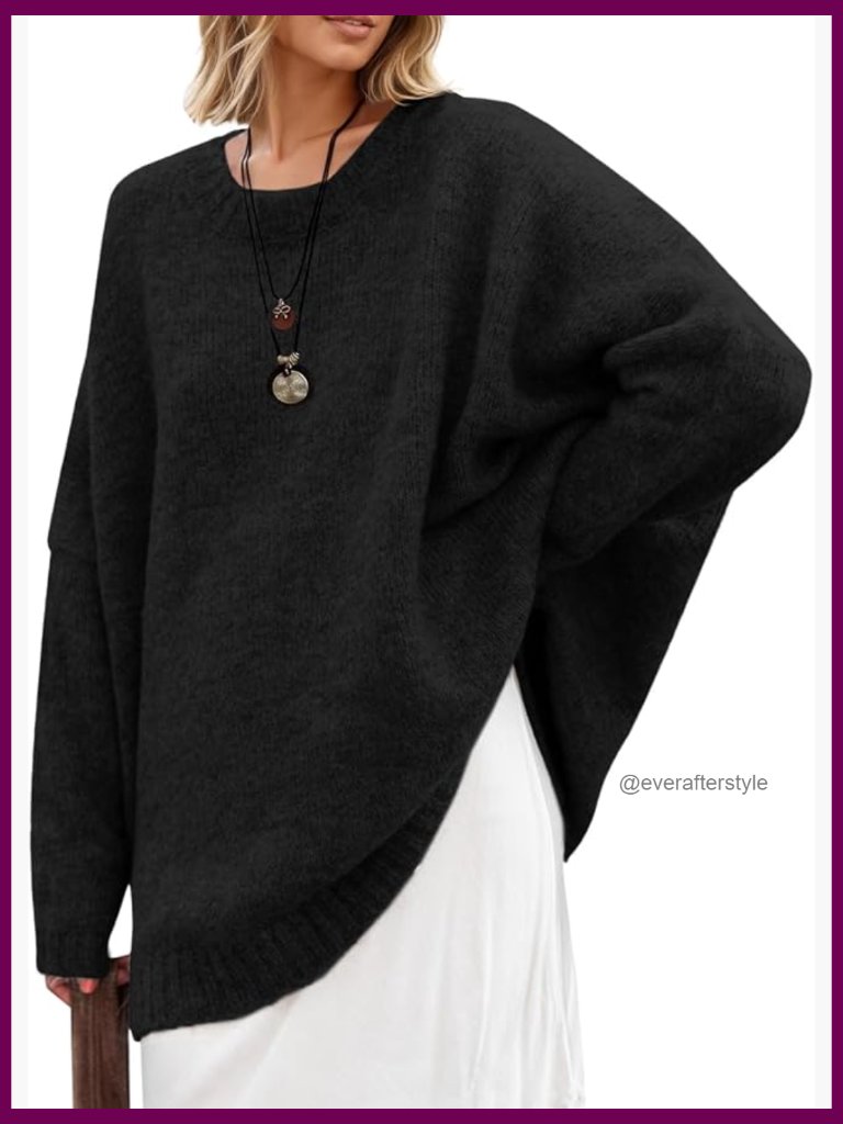 Oversized Chunky Knit Pullover Sweater Tunic Long Sleeve Crew Neck
